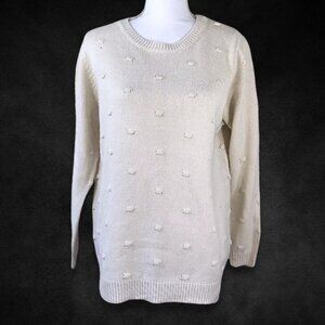Apt.‎ 9 Women's Cream Textured Dot Knit Long Sleeve Crew Neck Sweater